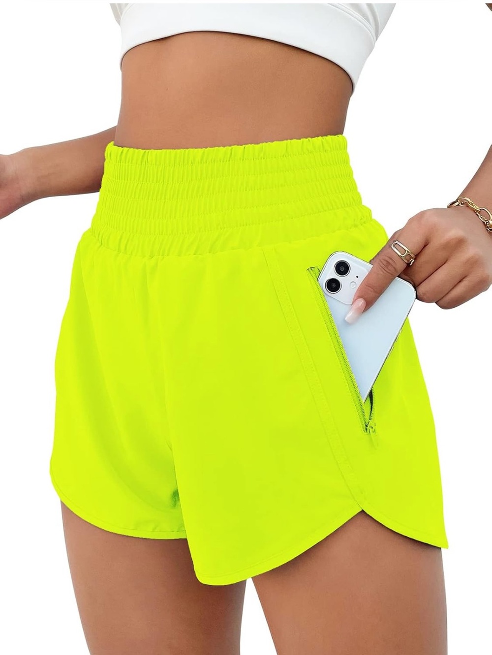 BMJL High-Waist Neon Yellow Athletic Shorts with Zipper Pocket